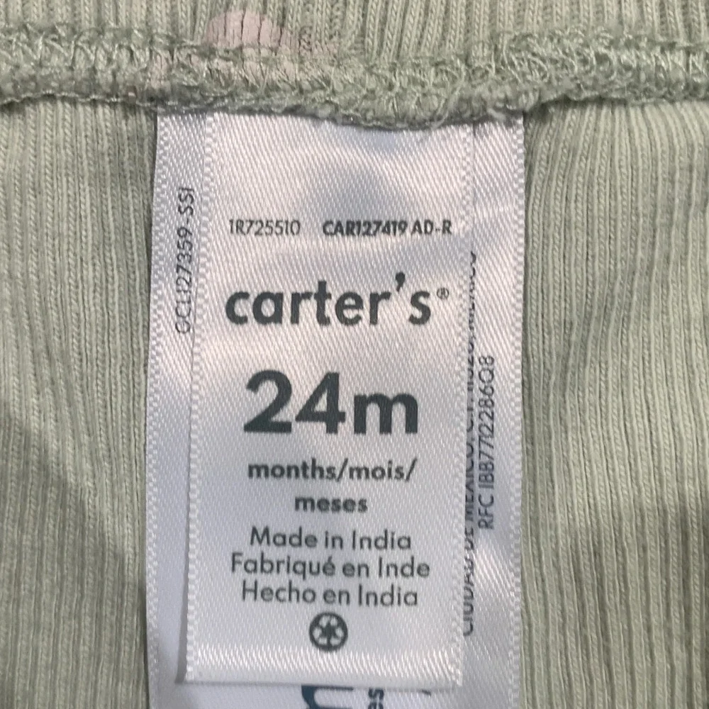 Carters Girls 24m Pajama Set Long Sleeve Top Pants Light Green‎ Thermal